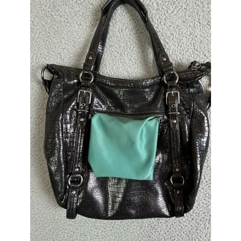 COACH 15384 CROCODILE EMBOSSED MADISON STYLE BLACK LEATHER TOTE BAG CARRYALL